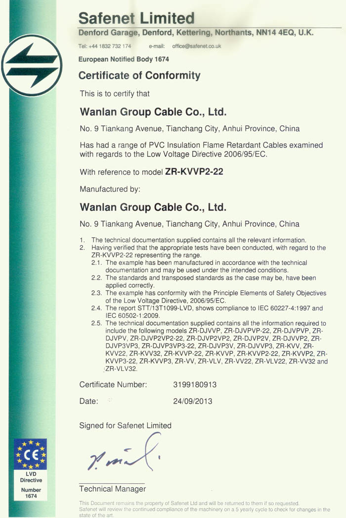 控制電纜CE認證
